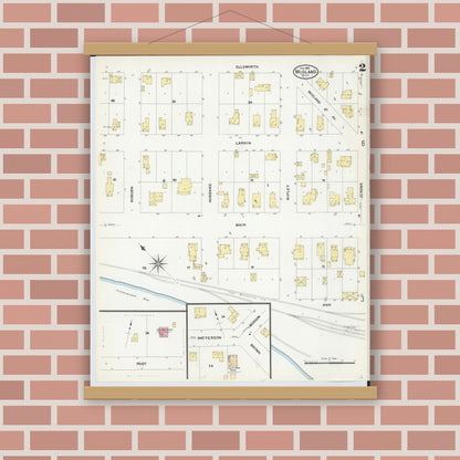 Old map wall art mockup — magnetic wood frame on brick wall — Sanborn Fire Insurance Map from Midland, Midland County, Michigan (1909), Sheet #0002