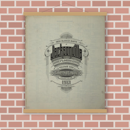 Old map wall art mockup — magnetic wood frame on brick wall — Sanborn Fire Insurance Map from Jacksonville, Duval County, Florida (1913), Sheet #0001