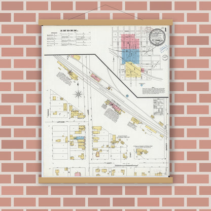 Old map wall art mockup — magnetic wood frame on brick wall — Sanborn Fire Insurance Map from Saint Charles, Winona County, Minnesota (1899) - Complete Map Set