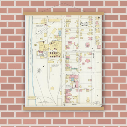 Old map wall art mockup — magnetic wood frame on brick wall — Sanborn Fire Insurance Map from Catasauqua, Lehigh County, Pennsylvania (1896), Sheet #0002