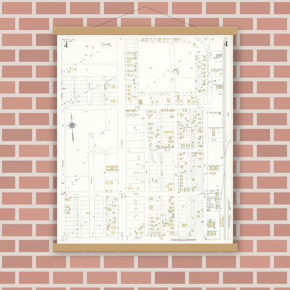 Old map wall art mockup — magnetic wood frame on brick wall — Sanborn Fire Insurance Map from Refugio, Refugio County, Texas (1935), Sheet #0004