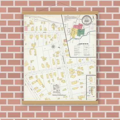 Old map wall art mockup — magnetic wood frame on brick wall — Sanborn Fire Insurance Map from Nunda, Livingston County, New York (1903) - Complete Map Set