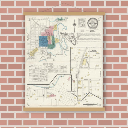 Old map wall art mockup — magnetic wood frame on brick wall — Sanborn Fire Insurance Map from Winter Park, Orange County, Florida (1924) - Complete Map Set