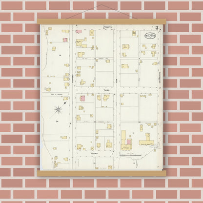 Old map wall art mockup — magnetic wood frame on brick wall — Sanborn Fire Insurance Map from Milford, Pike County, Pennsylvania (1897), Sheet #0003