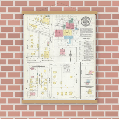 Old map wall art mockup — magnetic wood frame on brick wall — Sanborn Fire Insurance Map from Geneseo, Henry County, Illinois (1909) - Complete Map Set