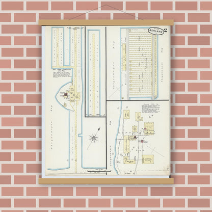 Old map wall art mockup — magnetic wood frame on brick wall — Sanborn Fire Insurance Map from Ashland, Ashland County, Wisconsin (1890), Sheet #0002