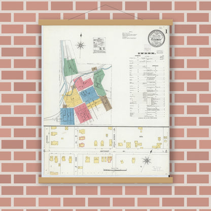 Old map wall art mockup — magnetic wood frame on brick wall — Sanborn Fire Insurance Map from Ridgway, Elk County, Pennsylvania (1904) - Complete Map Set