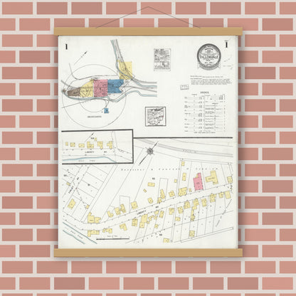 Old map wall art mockup — magnetic wood frame on brick wall — Sanborn Fire Insurance Map from Dillonvale, Jefferson County, Ohio (1924) - Complete Map Set