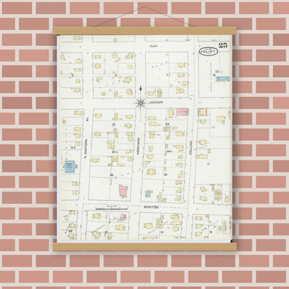 Old map wall art mockup — magnetic wood frame on brick wall — Sanborn Fire Insurance Map from Joliet, Will County, Illinois (1891), Sheet #0025