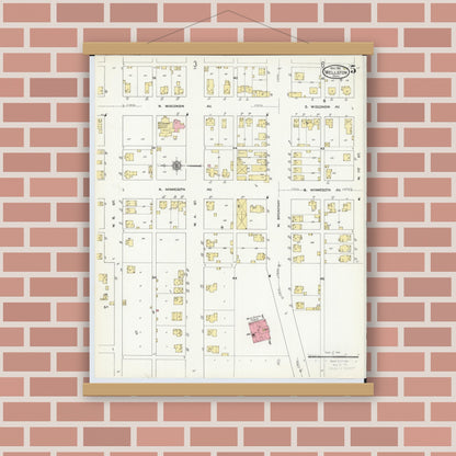 Old map wall art mockup — magnetic wood frame on brick wall — Sanborn Fire Insurance Map from Wellston, Jackson County, Ohio (1911), Sheet #0005