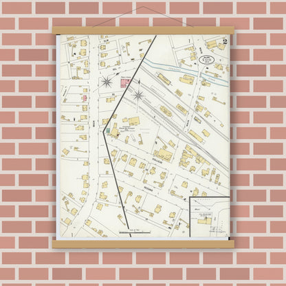 Old map wall art mockup — magnetic wood frame on brick wall — Sanborn Fire Insurance Map from Scio, Harrison County, Ohio (1899), Sheet #0002