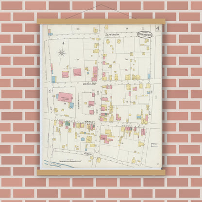Old map wall art mockup — magnetic wood frame on brick wall — Sanborn Fire Insurance Map from Sainte Genevieve, Saint Genevieve County, Missouri (1894), Sheet #0004