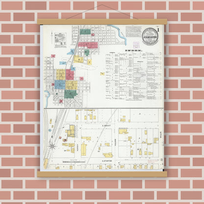 Old map wall art mockup — magnetic wood frame on brick wall — Sanborn Fire Insurance Map from Iron Mountain, Dickinson County, Michigan (1904) - Complete Map Set