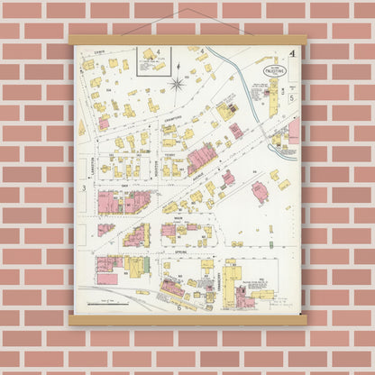 Old map wall art mockup — magnetic wood frame on brick wall — Sanborn Fire Insurance Map from Palestine, Anderson County, Texas (1900), Sheet #0004