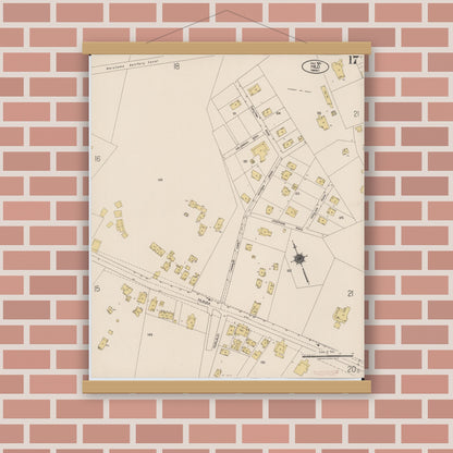 Old map wall art mockup — magnetic wood frame on brick wall — Sanborn Fire Insurance Map from Hilo, Hawaii County, Hawaii (1921), Sheet #0017