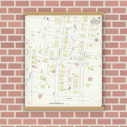 Old map wall art mockup — magnetic wood frame on brick wall — Sanborn Fire Insurance Map from Edwardsville, Madison County, Illinois (1909), Sheet #0006
