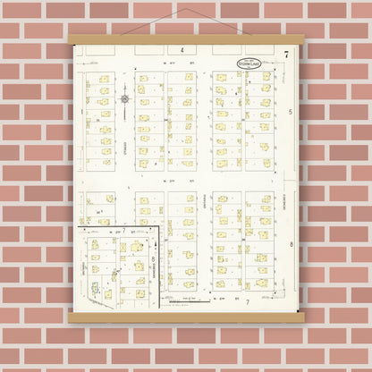 Old map wall art mockup — magnetic wood frame on brick wall — Sanborn Fire Insurance Map from Storm Lake, Buena Vista County, Iowa (1914), Sheet #0007