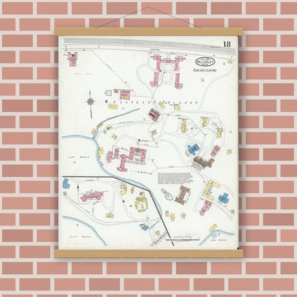 Old map wall art mockup — magnetic wood frame on brick wall — Sanborn Fire Insurance Map from Wellesley, Norfolk County, Massachusetts (1919), Sheet #0018
