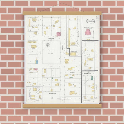 Old map wall art mockup — magnetic wood frame on brick wall — Sanborn Fire Insurance Map from Crystal Lake, McHenry County, Illinois (1898), Sheet #0003