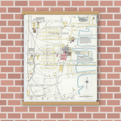 Old map wall art mockup — magnetic wood frame on brick wall — Sanborn Fire Insurance Map from Menominee, Menominee County, Michigan (1921), Sheet #0005
