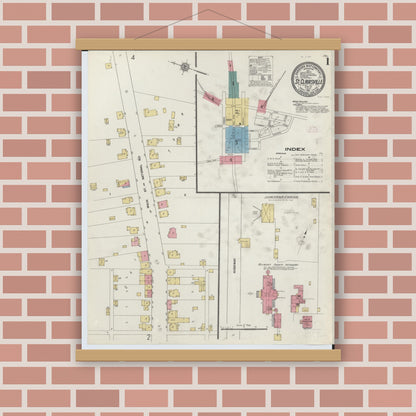 Old map wall art mockup — magnetic wood frame on brick wall — Sanborn Fire Insurance Map from Saint Clairsville, Belmont County, Ohio (1911), Sheet #0001