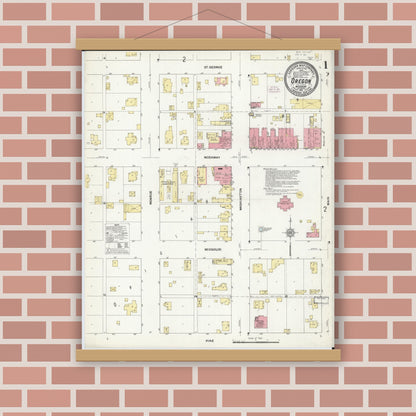 Old map wall art mockup — magnetic wood frame on brick wall — Sanborn Fire Insurance Map from Oregon, Holt County, Missouri (1911) - Complete Map Set