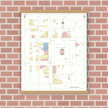 Old map wall art mockup — magnetic wood frame on brick wall — Sanborn Fire Insurance Map from Seminole, Gaines County, Texas (1941), Sheet #0002