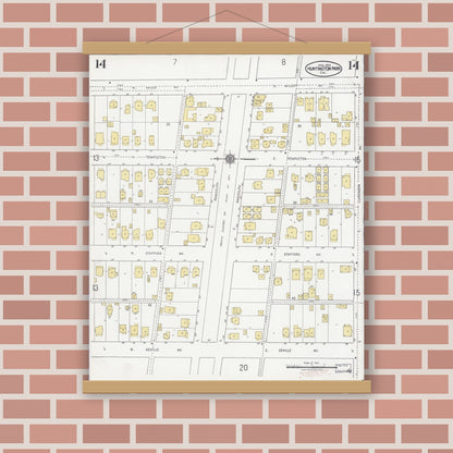 Old map wall art mockup — magnetic wood frame on brick wall — Sanborn Fire Insurance Map from Huntington Park, Los Angeles County, California (1924), Sheet #0014