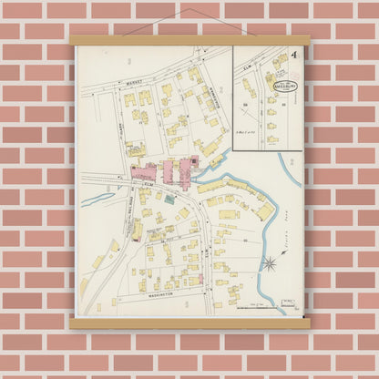 Old map wall art mockup — magnetic wood frame on brick wall — Sanborn Fire Insurance Map from Amesbury, Essex County, Massachusetts (1894), Sheet #0004