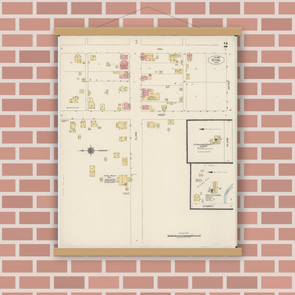 Old map wall art mockup — magnetic wood frame on brick wall — Sanborn Fire Insurance Map from Bethel, Clermont County, Ohio (1922), Sheet #0002