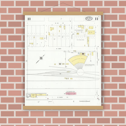 Old map wall art mockup — magnetic wood frame on brick wall — Sanborn Fire Insurance Map from Del Rio, Val Verde County, Texas (1930), Sheet #0011