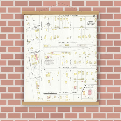 Old map wall art mockup — magnetic wood frame on brick wall — Sanborn Fire Insurance Map from Fort Dodge, Webster County, Iowa (1896), Sheet #0008