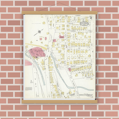 Old map wall art mockup — magnetic wood frame on brick wall — Sanborn Fire Insurance Map from East Liverpool, Columbiana County, Ohio (1913), Sheet #0002