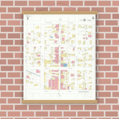 Old map wall art mockup — magnetic wood frame on brick wall — Sanborn Fire Insurance Map from Mascoutah, Saint Clair County, Illinois (1933), Sheet #0002