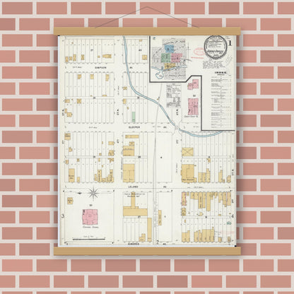 Old map wall art mockup — magnetic wood frame on brick wall — Sanborn Fire Insurance Map from Grand Rapids, Itasca County, Minnesota (1897), Sheet #0001