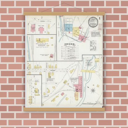 Old map wall art mockup — magnetic wood frame on brick wall — Sanborn Fire Insurance Map from Catawissa, Columbia County, Pennsylvania (1896) - Complete Map Set