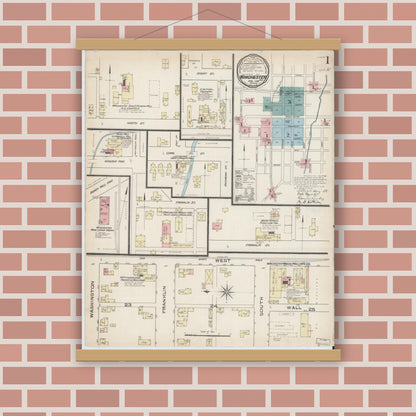 Old map wall art mockup — magnetic wood frame on brick wall — Sanborn Fire Insurance Map from Winchester, Randolph County, Indiana (1886) - Complete Map Set