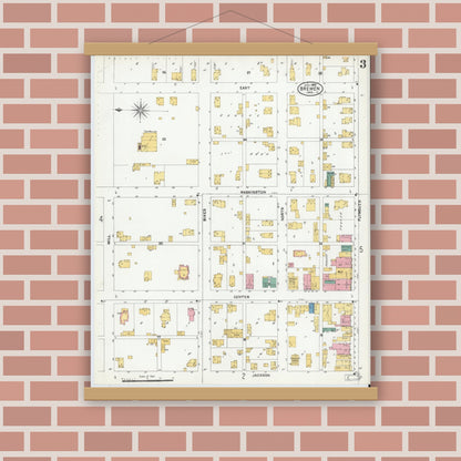 Old map wall art mockup — magnetic wood frame on brick wall — Sanborn Fire Insurance Map from Bremen, Marshall County, Indiana (1905), Sheet #0003