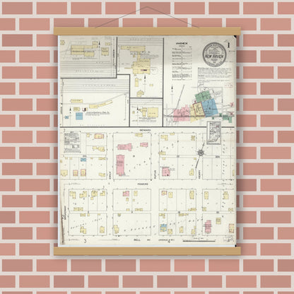 Old map wall art mockup — magnetic wood frame on brick wall — Sanborn Fire Insurance Map from New Haven, Allen County, Indiana (1914) - Complete Map Set