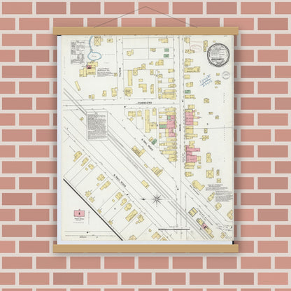 Old map wall art mockup — magnetic wood frame on brick wall — Sanborn Fire Insurance Map from Greenwich, Huron County, Ohio (1899), Sheet #0001