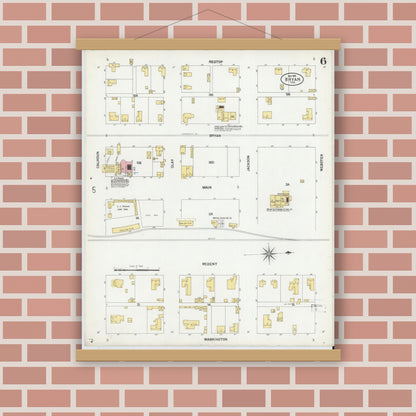 Old map wall art mockup — magnetic wood frame on brick wall — Sanborn Fire Insurance Map from Bryan, Brazos County, Texas (1901), Sheet #0006
