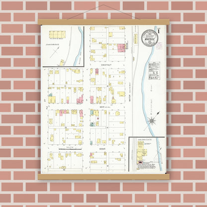 Old map wall art mockup — magnetic wood frame on brick wall — Sanborn Fire Insurance Map from Montrose, Lee County, Iowa (1902) â€” Complete Set