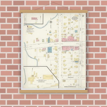 Old map wall art mockup — magnetic wood frame on brick wall — Sanborn Fire Insurance Map from Armada, Macomb County, Michigan (1913), Sheet #0002