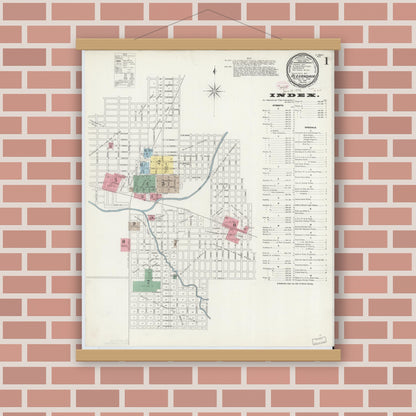 Old map wall art mockup — magnetic wood frame on brick wall — Sanborn Fire Insurance Map from Alexandria, Madison County, Indiana (1896) - Complete Map Set
