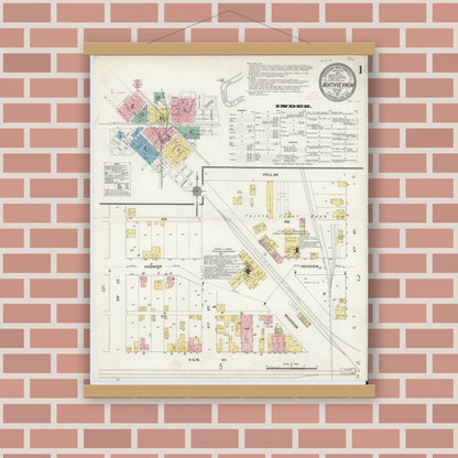 Old map wall art mockup — magnetic wood frame on brick wall — Sanborn Fire Insurance Map from North Vernon, Jennings County, Indiana (1911) - Complete Map Set