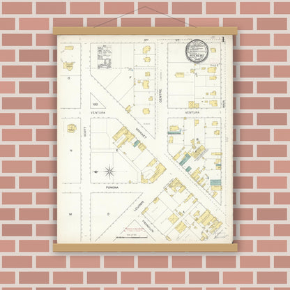 Old map wall art mockup — magnetic wood frame on brick wall — Sanborn Fire Insurance Map from Hueneme, Ventura County, California (1892) - Complete Map Set