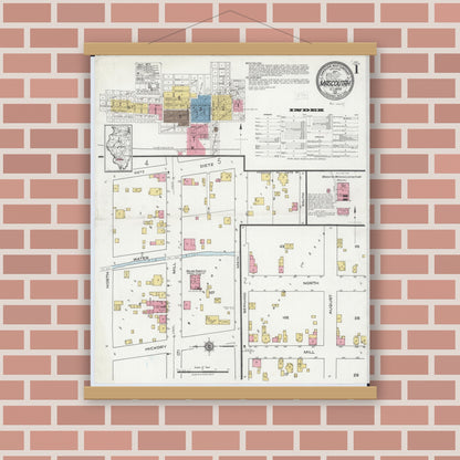 Old map wall art mockup — magnetic wood frame on brick wall — Sanborn Fire Insurance Map from Mascoutah, Saint Clair County, Illinois (1921) - Complete Map Set