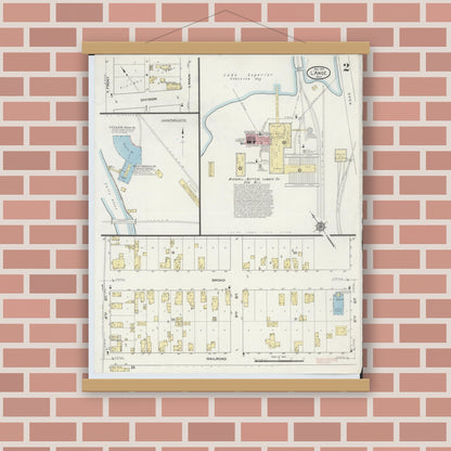 Old map wall art mockup — magnetic wood frame on brick wall — Sanborn Fire Insurance Map from L'Anse, Baraga County, Michigan (1914), Sheet #0002