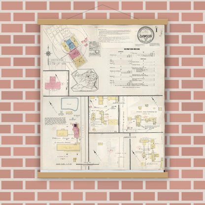 Old map wall art mockup — magnetic wood frame on brick wall — Sanborn Fire Insurance Map from Dawson, Navarro County, Texas (1943) - Complete Map Set