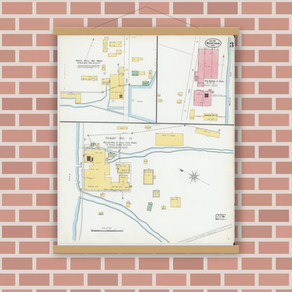Old map wall art mockup — magnetic wood frame on brick wall — Sanborn Fire Insurance Map from Wareham, Plymouth County, Massachusetts (1901), Sheet #0003